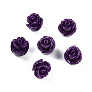 Synthetic Coral Carved Beads, Dyed, Flower, Half Drilled, Purple, 8x8mm, Hole: 1.4mm(CORA-C003-18F)