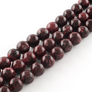 Dyed Natural Sesame Jasper Round Beads Strands, Dark Red, 8mm, Hole: 1mm, about 48pcs/strand, 14.9 inch(G-R342-8mm-11)