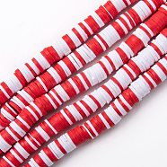 Handmade Polymer Clay Beads Strands, for DIY Jewelry Crafts Supplies, Heishi Beads, Disc/Flat Round, Red, 6x0.5~1mm, Hole: 1.8mm, about 290~320pcs/strand, 15.75 inch~16.14 inch(40~41cm)(CLAY-R089-6mm-T02B-01)