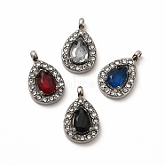 304 Stainless Steel Cubic Zirconia Pendants, with Rhinestone, Teardrop Charms, Mixed Color, 13.5x8.5x4mm, Hole: 1.8mm(STAS-A076-01P)