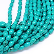 Natural Magnesite Oval Bead Strands, Dyed & Heated, Turquoise, 12x8mm, Hole: 2mm, about 33pcs/strand, 15.55 inch(TURQ-E022-13-12x8mm)