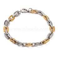 304 Stainless Steel Rectangle Link Chain Bracelets, with 201 Stainless Steeel Findings, Golden & Stainless Steel Color, 9-1/8 inch(23cm)(BJEW-B078-51GP)