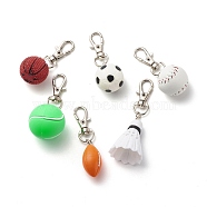Resin & Plastic Sports Ball Pendant Decorations, Lobster Clasp Charms, Clip-on Charms, for Keychain, Purse, Backpack Ornament, Stitch Marker, Mixed Shaped, Mixed Color, 57.5~70mm(HJEW-JM00703)