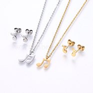 304 Stainless Steel Jewelry Sets, Stud Earrings and Pendant Necklaces, Note, Mixed Color, Necklace: 17.7 inch(45cm), Stud Earrings: 8x4x1.2mm, Pin: 0.8mm(SJEW-O090-13)