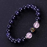 Cancer Round Synthetic Blue Goldstone & Natural Rose Quartz Stretch Bracelets for Women Men(EA3132-6)