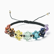 Chakra Theme Flower Natural & Synthetic Mixed Gemstone Braided Bead Bracelet, Nylon Adjustable Bracelet for Women, Inner Diameter: 2-3/8~3-3/4 inch(6~9.5cm)(BJEW-TA00316)