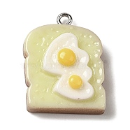 Opaque Resin Imitation Food Pendants, Egg Bread Charms with Platinum Tone Iron Loops, Snow, 25x19x8.5mm, Hole: 1.5mm(FIND-Z006-02)