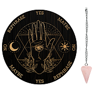 AHADERMAKER DIY Dowsing Divination Makign Kit, Including PVC Plastic Pendulum Board, 304 Stainless Steel Cable Chain Necklaces, Cone/Spike/Pendulum Natural Rose Quartz Stone Pendants, Palm Pattern, 200x4mm(DIY-GA0004-90E)