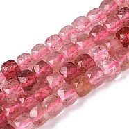 Natural Strawberry Quartz Beads Strands, Faceted, Cube, 4~5x4~5x4~5mm, Hole: 0.8mm, about 92~105pcs/strand, 14.96~15.35 inch(38~39cm)(G-N342-131)