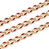Brass Curb Chains, with Enamel, Spool, Long-Lasting Plated, Soldered, Golden, Red, Link: 10.3x7x1.25mm(CHC-L039-46C-G)
