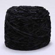 Wool Chenille Yarn, Velvet Cotton Hand Knitting Threads, for Baby Sweater Scarf Fabric Needlework Craft, Black, 3mm, 90~100g/skein(PW23101853559)
