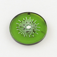 Resin Fruit Pendants, Kiwi/Flat Round, Green, 29x3mm, Hole: 2mm(X-RESI-R130-06)