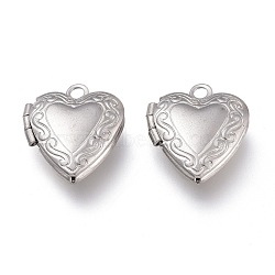 316 Stainless Steel Locket Pendants, Photo Frame Charms for Necklaces, Heart, Stainless Steel Color, 15x13x4.5mm, Hole: 1.6mm, Inner Diameter: 8x6mm(STAS-Z010-03B)