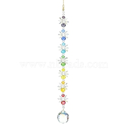 Teardrop Glass Pendants Decoration, with Brass Cable Chains and 304 Stainless Steel Jump Rings, for Home Decoration, Colorful, 253mm, Hole: 8mm(HJEW-TA00039)