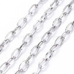 304 Stainless Steel Cable Chains, Unwelded, with Spool, Flat Oval, Stainless Steel Color, 7x4x0.8mm, about 32.8 Feet(10m)/roll(CHS-H007-32P)