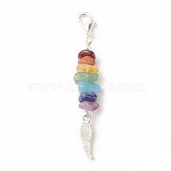Chakra Theme Natural Gemstone Pendant Decorations, with Alloy Lobster Claw Clasps, Wing Pendant, 5.85cm(HJEW-JM00645-01)