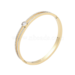 Ion Plating(IP) 304 Stainless Steel Pave Crystal Rhinestone Hinged Bangles, with Glass, Golden, Inner Diameter: 2-1/4x2 inch(5.8x5.05cm)(BJEW-P317-02G)