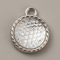 Plastic Pendants, April Birthstone Charms, with Alloy Cabochon Settings, Flat Round, Clear, 18.5x15x5mm, Hole: 2.5mm(FIND-TAC0014-75F)