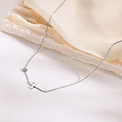 Stainless Steel Cross Pendant Necklace, with Cubic Zirconia, Stainless Steel Color, 15.75~17.72 inch(40~45cm)(MB5572-2)