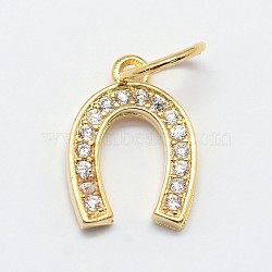 CZ Brass Micro Pave Cubic Zirconia Horse Shoe Charms, Golden, 13x9x2mm, Jump Ring: 5x0.7mm(X-ZIRC-L018-13G)