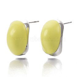 (Jewelry Parties Factory Sale)Alloy Enamel Stud Earring, with Stainless Steel Pins, Letter C Shape, Platinum, Yellow, 25x19x12mm, Pin: 1mm(EJEW-N012-14P)
