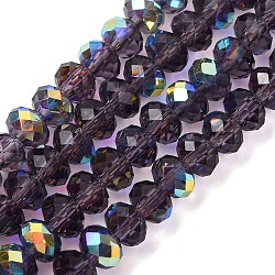 Electroplate Transparent Glass Beads Strands, Rondelle, AB Color Plated, Half Plated, Faceted, Dark Slate Blue, 6x4mm, Hole: 1mm, about 98~100pcs/strand, 16.93~18.39''(43~46.7cm)(EGLA-A046-01B-11)