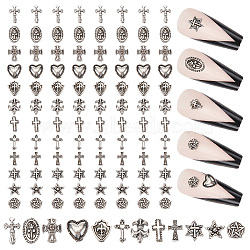 Olycraft 88pcs 11 style Zinc Alloy Cabochons, Nail Art Decoration Accessories for Women, Cross & Star, Mixed Patterns, 5.5~8.5x4.5~6x1~1.5mm, 8pcs/style(MRMJ-OC0003-55)