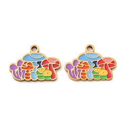 304 Stainless Steel Pendants, with Enamel, Ion Plating(IP), Mushrooom, Colorful, 11x15.3x1.5mm(STAS-CJC0016-03J-G)