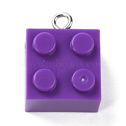Resin Pendants, with Platinum Iron Loop, Toy Bricks, Blue Violet, 21x15.5x11mm, Hole: 2.6mm(RESI-E017-A11)