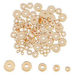100Pcs 5 Style Brass Beads, Cadmium Free & Lead Free, Flat Round, Golden, 3~7.8x1.5~2mm, Hole: 1.2~2mm, 20pcs/style(KK-FH0005-35G)