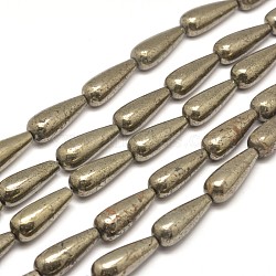Teardrop Natural Pyrite Beads Strands, 30x12mm, Hole: 1mm, about 13pcs/strand, 15.7 inch(G-I126-16-30x12mm)