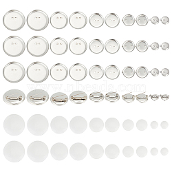 DIY Blank Brooch Making Kit, Including Flat Round Iron Brooch Base Settings, Resin Blank Buttons, Platinum, 80Pcs/box(IFIN-FG0001-05)