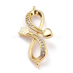 Bras Micro Pave Clear Cubic Zirconia Links Connectors, Long-Lasting Plated, Infinity with Heart & Arrow, Golden, 14x28.5x4mm, Hole: 1mm(ZIRC-L097-046G)