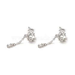 Rack Plating Brass Pave Clear Cubic Zirconia Leaf with Chain Cuff Earrings for Women, Cadmium Free & Lead Free, Long-Lasting Plated, Platinum, 34.5x10mm(EJEW-P280-13P)