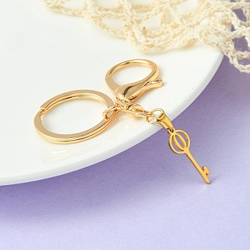 304 Stainless Steel Initial Letter Key Charm Keychains, with Alloy Clasp, Golden, Letter O, 8.8cm