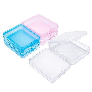 Transparent Polypropylene(PP) Bead Containers, with Hinged Lids, with Hinged Lids, for Powder Puff, Rectangle, Mixed Color, 11.2x9x2.9cm, Inner Size: 10.8x8.6cm, 3 colors, 2pcs/color, 6pcs/set