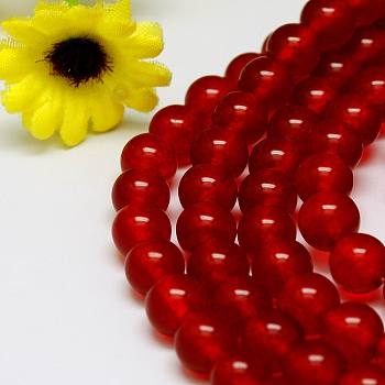 Natural Malaysia Jade Bead Strands, Round Dyed Beads, Red, 6mm, Hole: 1m, about 64pcs/strand, 15 inch