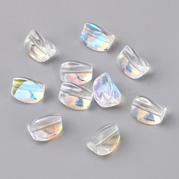 10Pcs Electroplate Transparent Glass Beads, AB Color, Twisted Triangle, Clear AB, 11.5~12x9~9.5x8~9mm, Hole: 1.2mm
