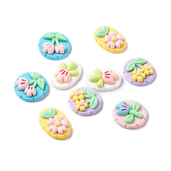 Opaque Resin Cabochons, Flower, Mixed Color, 25.5~29x19.5~25.5x8mm
