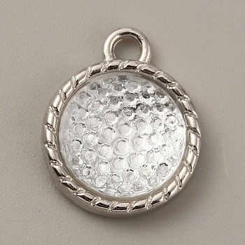 Plastic Pendants, April Birthstone Charms, with Alloy Cabochon Settings, Flat Round, Clear, 18.5x15x5mm, Hole: 2.5mm