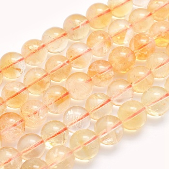 Natural Citrine Beads Strands, Round, 10mm, Hole: 1mm, about 40pcs/strand, 15.5 inch(39.5cm)