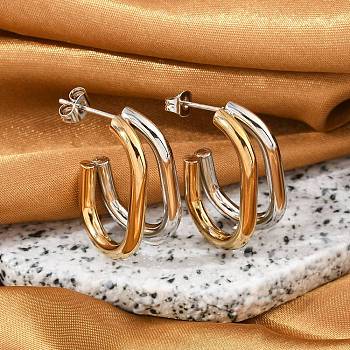 304 Stainless Steel Stud Earrings, Ion Plating(IP), Oval, Golden & Stainless Steel Color, 26.5x11.5mm