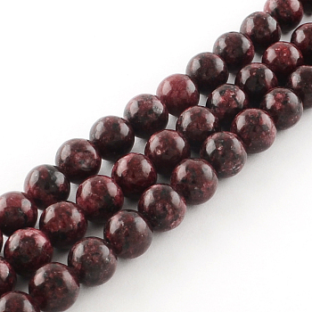 Dyed Natural Sesame Jasper Round Beads Strands, Dark Red, 8mm, Hole: 1mm, about 48pcs/strand, 14.9 inch