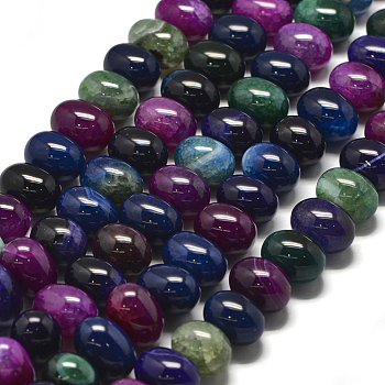 Natural Agate Beads Strands, Dyed & Heated, Egg Stone, Mixed Color, 12x15~16mm, Hole: 1mm, about 32pcs/strand, 15.15 inch(38.5cm)