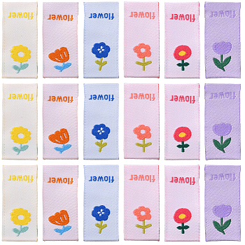 150Pcs 6 Styles Polyester Rectangle Clothing Label, for DIY Hair Tie Accessories, Flower Pattern, Mixed Color, 40x15x1mm, 25pcs/style