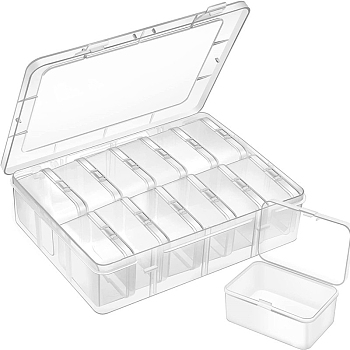 12 Grids Transparent Rectangle Plastic Beads Storage Containers, with 12Pcs Independent Small Boxes & Lids, Clear, 17x22.5x5.7cm