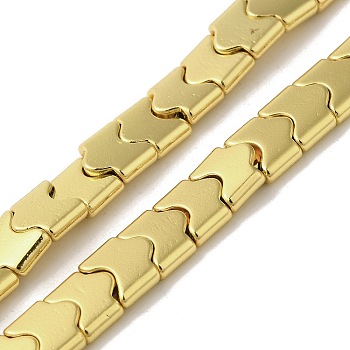 Electroplated Synthetic Non-magnetic Hematite Beads Strands, Wave Shape, 2-Hole, Golden Plated, 8x8x3mm, Hole: 1mm, about 71pcs/strand, 15.75''(40cm)