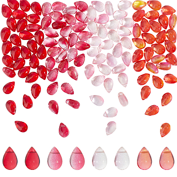 AHADERMAKER 120Pcs 4 Colors Transparent Glass Charms, with Glitter Gold Powder, Teardrop, Mixed Color, 9x6x5mm, Hole: 1mm, 30pcs/color