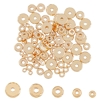 100Pcs 5 Style Brass Beads, Cadmium Free & Lead Free, Flat Round, Golden, 3~7.8x1.5~2mm, Hole: 1.2~2mm, 20pcs/style