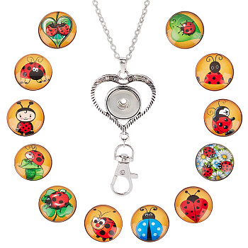 DIY Ladybird Interchangeable Snap Button Office Lanyard Making Kit, Including Alloy Rhinestone Snap Keychain Making, 304 Stainless Steel Cable Chains Necklaces, Brass Snap Buttons, Mixed Color, 749mm